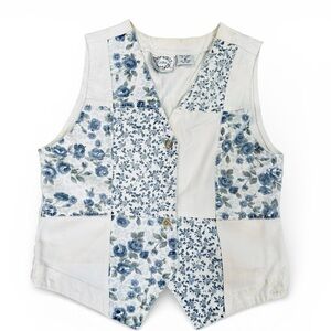 Vintage Erika Classic Womens Cotton Floral Blue white Vest Sz M wh